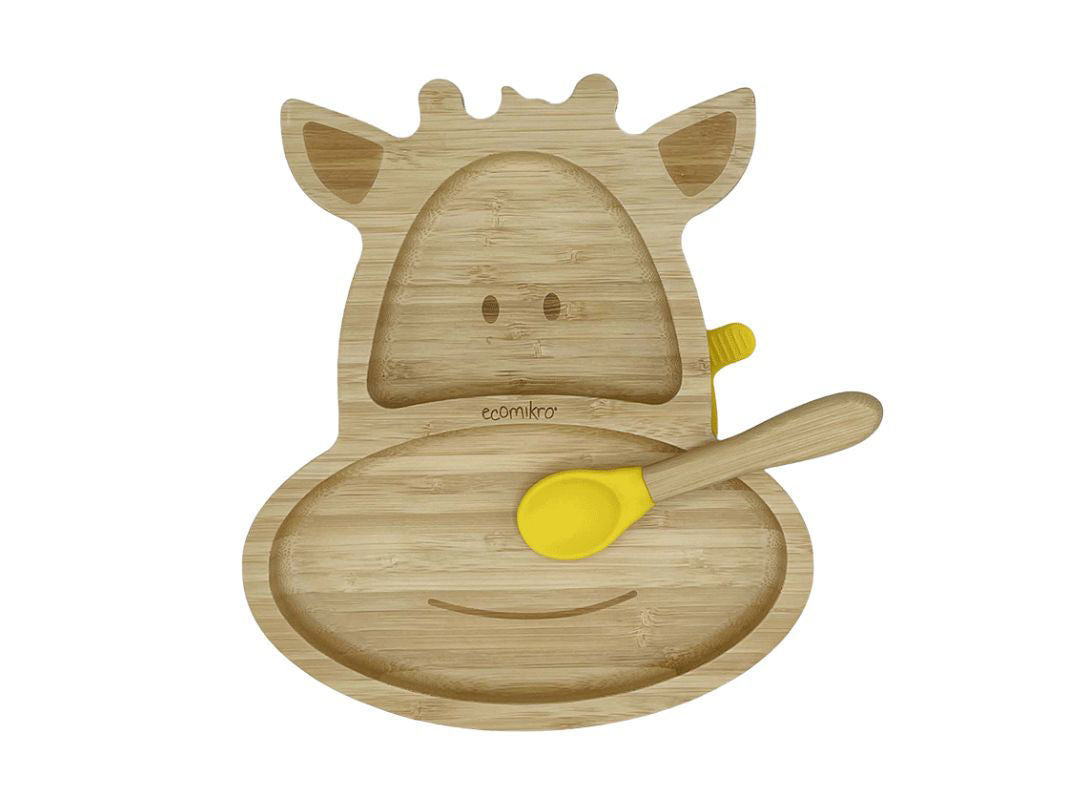 Piatto in Bambù con cucchiaio - giraffa giallo